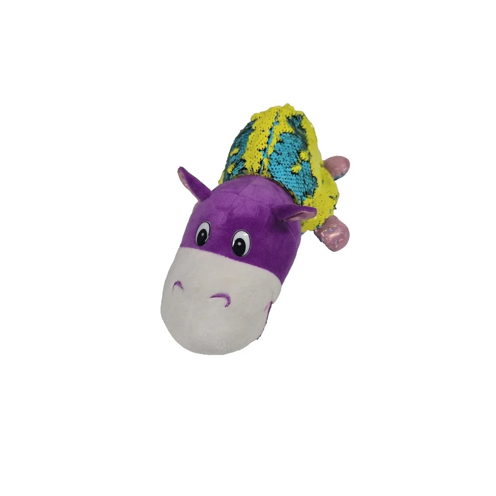 Flip A Zoo 2017 Reversible Purple Stuffed Plush Sequined Hippo Giraffe 14 Inch